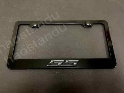 1x (BLK) SS Super Sport 3D Emblem BLACK Stainless License Plate Frame +Screw Cap