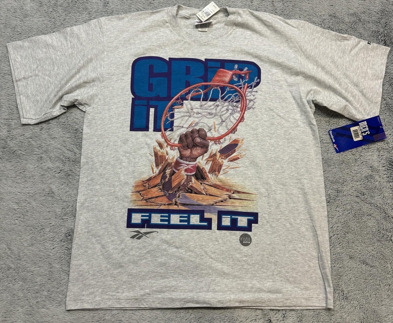 Vintage 90s Reebok Shirt Mens 2XL Grey Basketball Big Graphic Single Stitch NWT