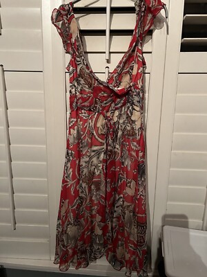 Vintage Diane von Furstenburg Silk Dress 10 Deep Red  And White Floral