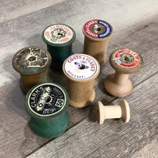 Vintage Wooden Wood Sewing Thread Empty Spools Lot of 7