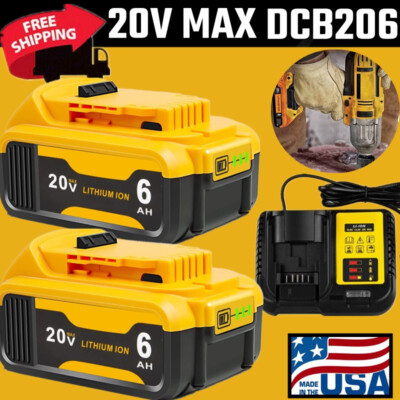 20V Max 6.0Ah Lithium Battery / Charger Replacement For DeWalt 20 Volt DCB206