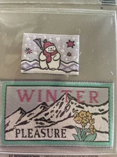 NEW Vtg 80s EZ Woven Patches sew on Jean jacket flair Winter Pleasure Snowman