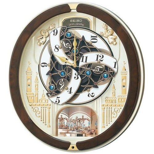 Seiko Wall Clock Melody RE579B Karakuri Japan Crystal Modern Brown Living Room - Picture 3 of 12