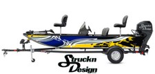 Retro Blue Yellow Grey Abstract Waved Vinyl Graphic Decal Kit Fish Boat Wrap USA