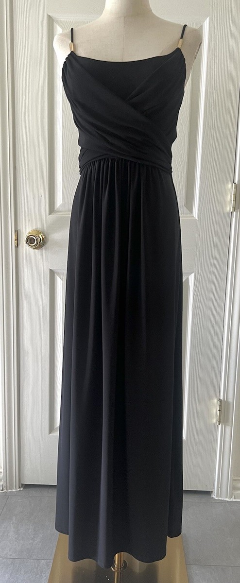 strappy jersey maxi dress LAUREN RALPH LAUREN Black Stretch Beachy Faux Wrap 6 hip sash