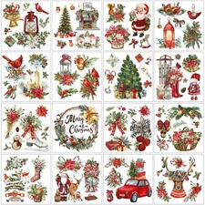 16 Sheets Christmas Rub On Transfers Stickers for Crafts Scrapbook Journal