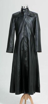 Men Black Long Coat Matrix Leather Trench Cosplay Costume Tailored Coats''