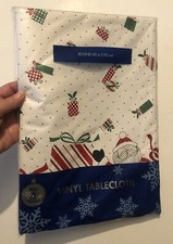 Trim A Home Christmas Holiday Vinyl Tablecloth 60  Round Santa Presents NTS50C25