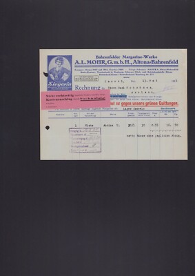 KASSEL, Rechnung 1924, A. L. Mohr GmbH Altona-Bahrenfeld Margarine-Werke