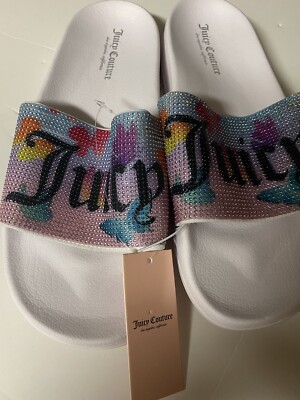 Juicy Couture Slide Sandals, Beach Sandals for women Multi-color ~ Size 11.0