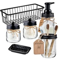 Mason Jar Bathroom Accessories Set 6PCS - Foaming Soap Dispenser,Toothbrush