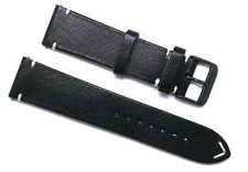 22mm 24mm Black/White Leather Classic Watch Strap Handmade Black Tone Buckle