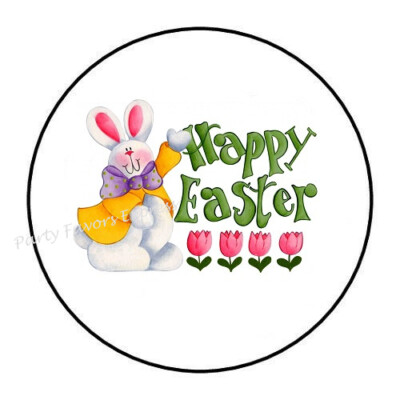 10cm Auto-Aufkleber Sticker Decal Farbe Happy Easter Bunny Flowers Rund R1751