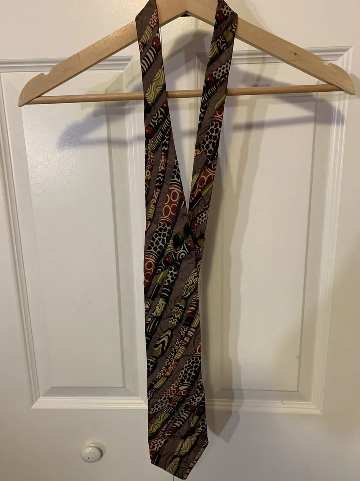 Corbata de seda italiana estampada geométrica Carlo Palazzi para hombre multicolor marrón 57" Foto 3 de 4