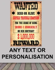 WANTED SHERIFF REWARD MONEY WESTERN POSTER BANNER PERSONALISED TEXT ANY CRIME