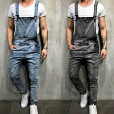 Tuta Denim Uomo Con Bretelle E Zip