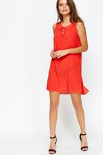 Red Lace Up Chiffon slip style summer dress size 8