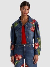 alice olivia ELIJAH EMBROIDERED DENIM JACKET 660 Size M