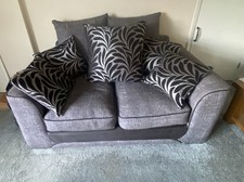 Grey & Black Fabric 2 Seater Sofa & Scatter Cushions. Excellent Condition