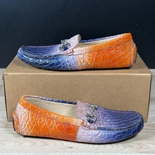 Mauri Driving Loafers Shoes Mens Size 9 Orange Blue Croc Horsebit Leather Italy
