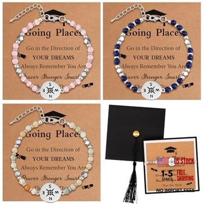 3 Sets Graduation Gifts Gemstone Bracelet Inspirational Card Graduation Compass