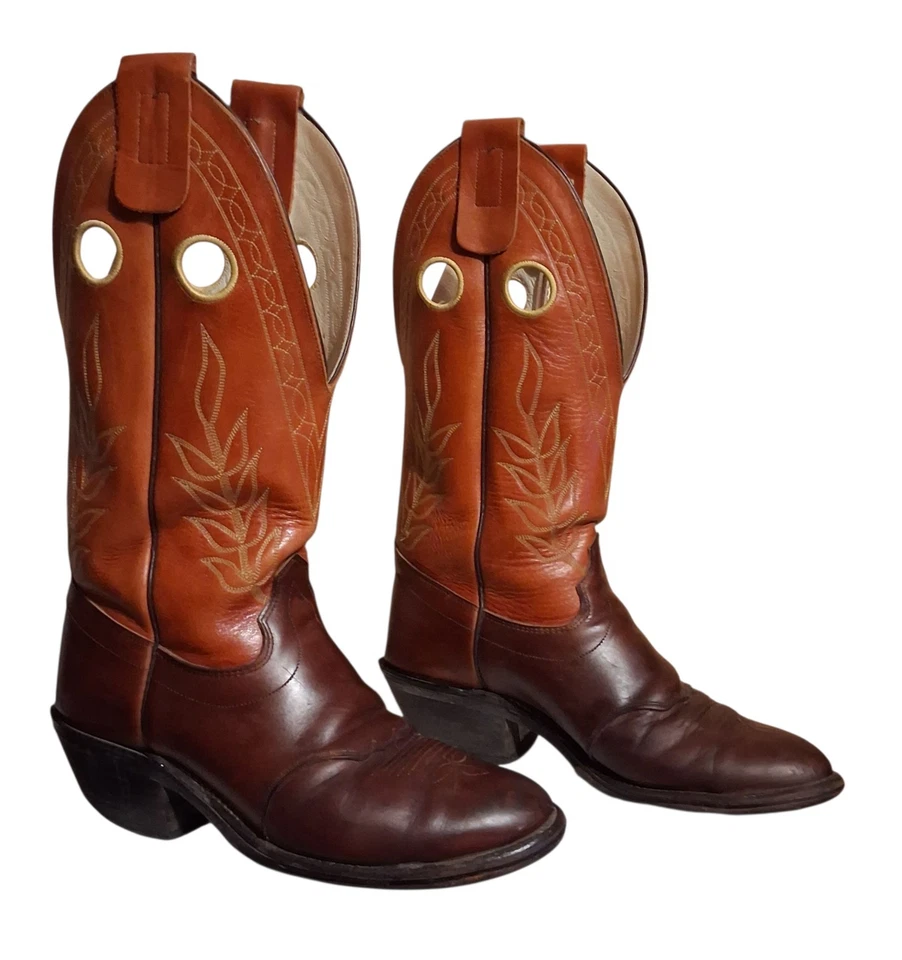 Botas de caubói masculinas vintage Olathe Rough Stock 10D couro marrom ocidental *Por favor, leia* - Imagem 2 de 4