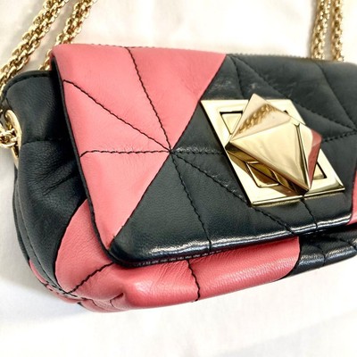 Sonia Rykiel Quilted Mini Chain Shoulder Bag Leather Black Pink
