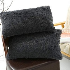 Solid Plush Standard/Queen Pillowcase 2 Pack Super Soft Fluffy Faux Fur Shaggy