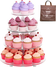 Jusalpha Grande 4 Niveles Soporte para Cupcakes, Acrílico Redondo Soporte para Pasteles Torre de Postre Té P