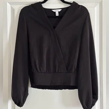 NINE WEST Surplice Faux-Wrap Blouson Hem Top