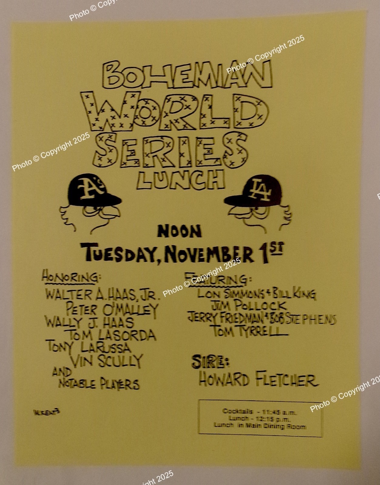 Bohemian Club SF, 1988 World Series Lunch, LA Dodgers⭐Tommy Lasorda⭐Vin Scully⭐