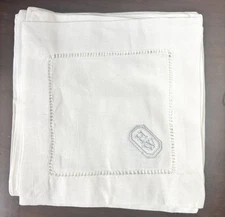 Harry Winston Embroidered Cocktail Napkins. 100% Linen White Set Of 12