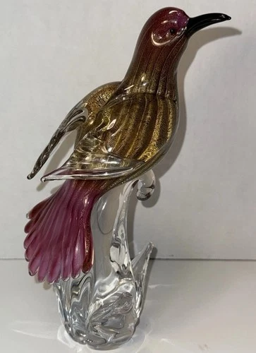 Murano Glass Dove Bird Rose Pink & 24k Gold Original Sticker Art Glass World