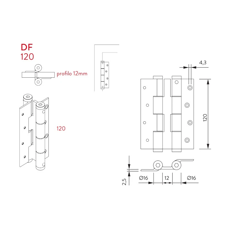 Cerniera a Doppia Azione Justor DF 120 in Alluminio Argento - Immagine 3 di 3