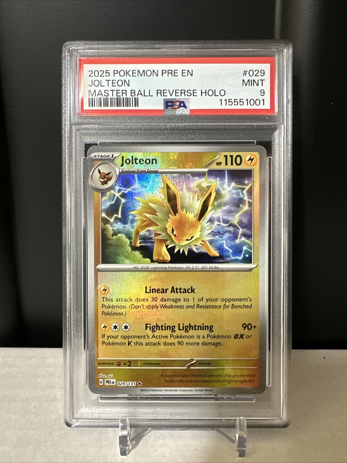 Jolteon Master Ball Reverse Holo 029/131 Sv: Prismatic Evolutions Holo PSA 9
