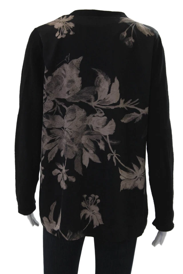 Cárdigan Donna Karan Mujer Negro Cuello en V Manga Larga Algodón Lino Talla S Foto 3 de 4