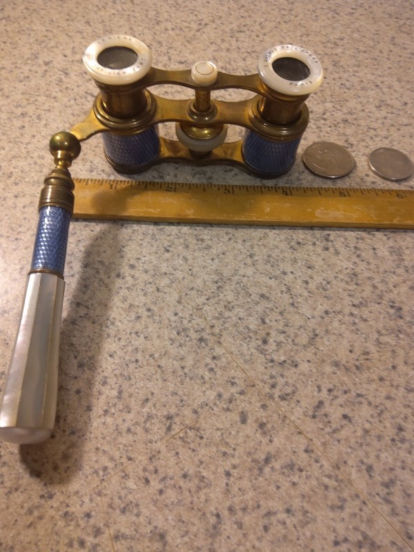 Vintage Guilloche Enamel And Mother Of Pearl Opera Glasses