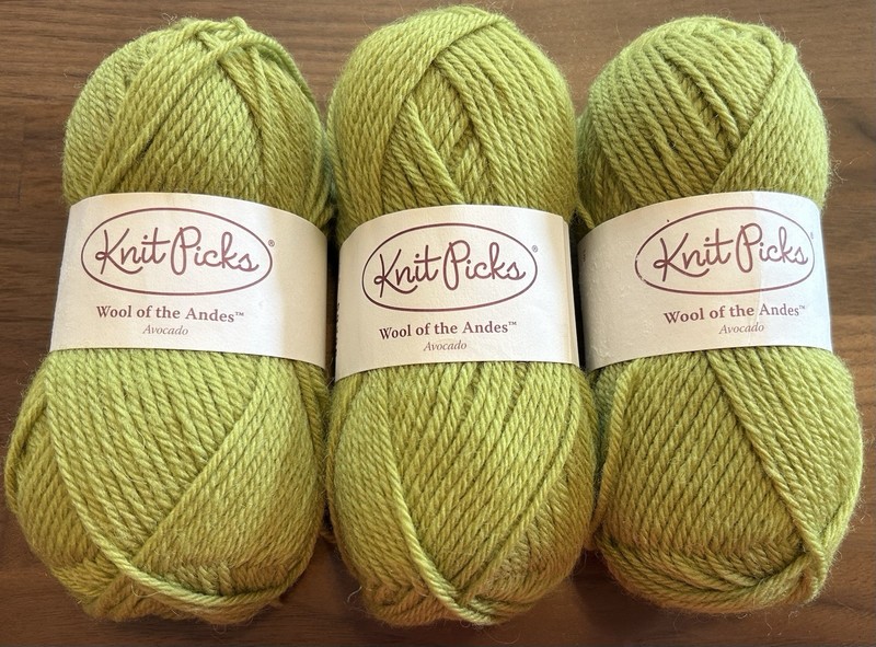 3 Skeins Knit Picks Wool of the Andes Avocado 100% Peruvian 110 yards each