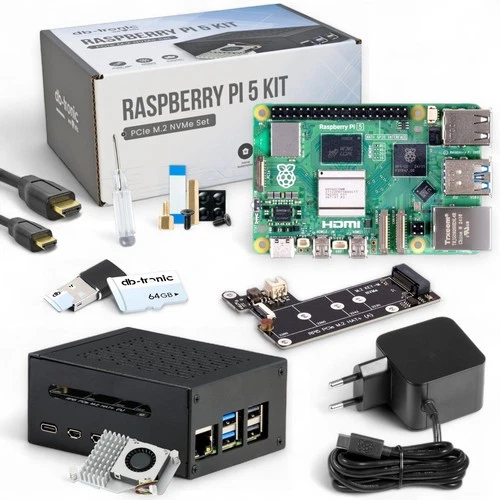 Raspberry Pi 5 NVMe Set | PCIe M.2 | 64GB Edition| Metallgehäuse | Active Cooler