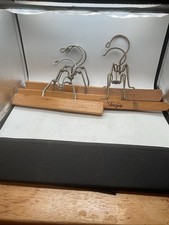 Wooden Pants Hangers - Vintage Lot Of 5 Skirt Slacks - Metal Clamp Wood Hangers