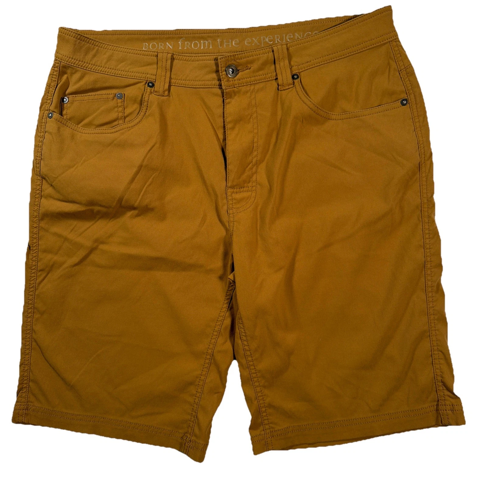 Prana Stretch Zion Shorts Mens 36x11 Mustard Yellow Hiking Outdoor Camping
