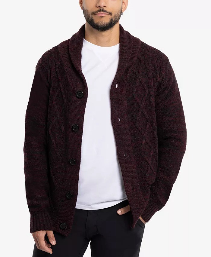Вязаный кардиган с отложным воротником X-Ray для мужчин - Бордовый-3XL