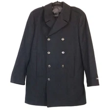 Kenneth Cole New York MENS Black WOOL Peacoat Double Breasted Coat 42R XL
