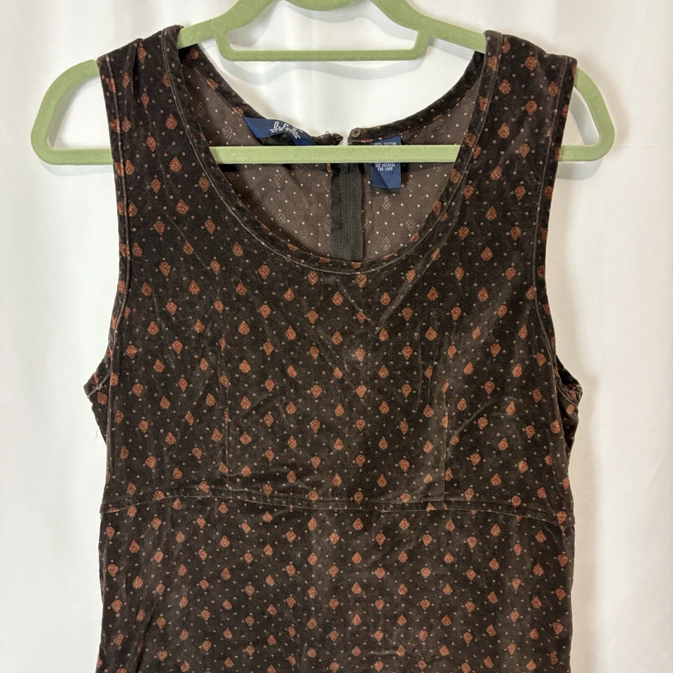 Винтажные женские 90-х бархат джемпер макси платье шоколадный коричневый пейсли печать осени - Изображение 2 из 4