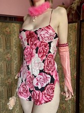 1990s Victoria  s Secret Gold Label Silk Slip W Pink Rose Print, Fits S-L