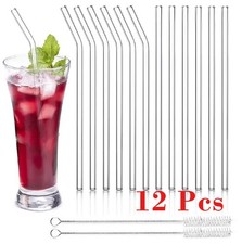 12 Pcs Glass Drinking Straws 6 Straight  6 Bent 8x8mm with 2 Brushes Reusable