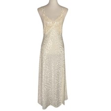Victoria's Secret Maxi Slip Dress Gown Cream Sequin Lace Slit Large Y2K Coquette