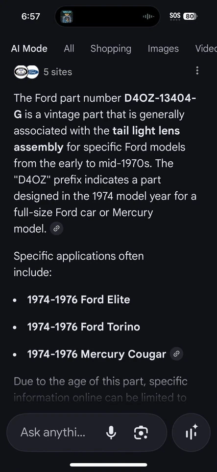 New OEM D4OZ13404G Ford 1974-76 Elite Torino Cougar RH Tail Light Chrome Bezel - Image 2 of 4