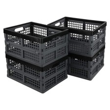 4 PCS 15 L Plastic Collapsible Storage Crates Stackable Folding Box Bins