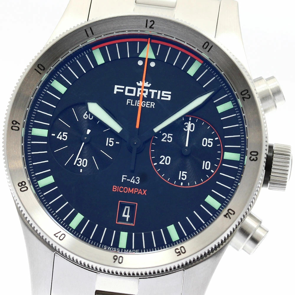 FORTIS WATCH F424.0004 F-43 FLIEGER DATE CHRONOGRAPH AUTOMATIC BLACK DIAL MEN'S